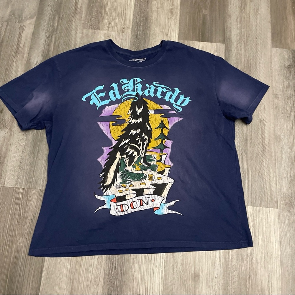 Ed Hardy Don Wolf short sleeve boxy tee features vintage-inspired tattoo Size Xl